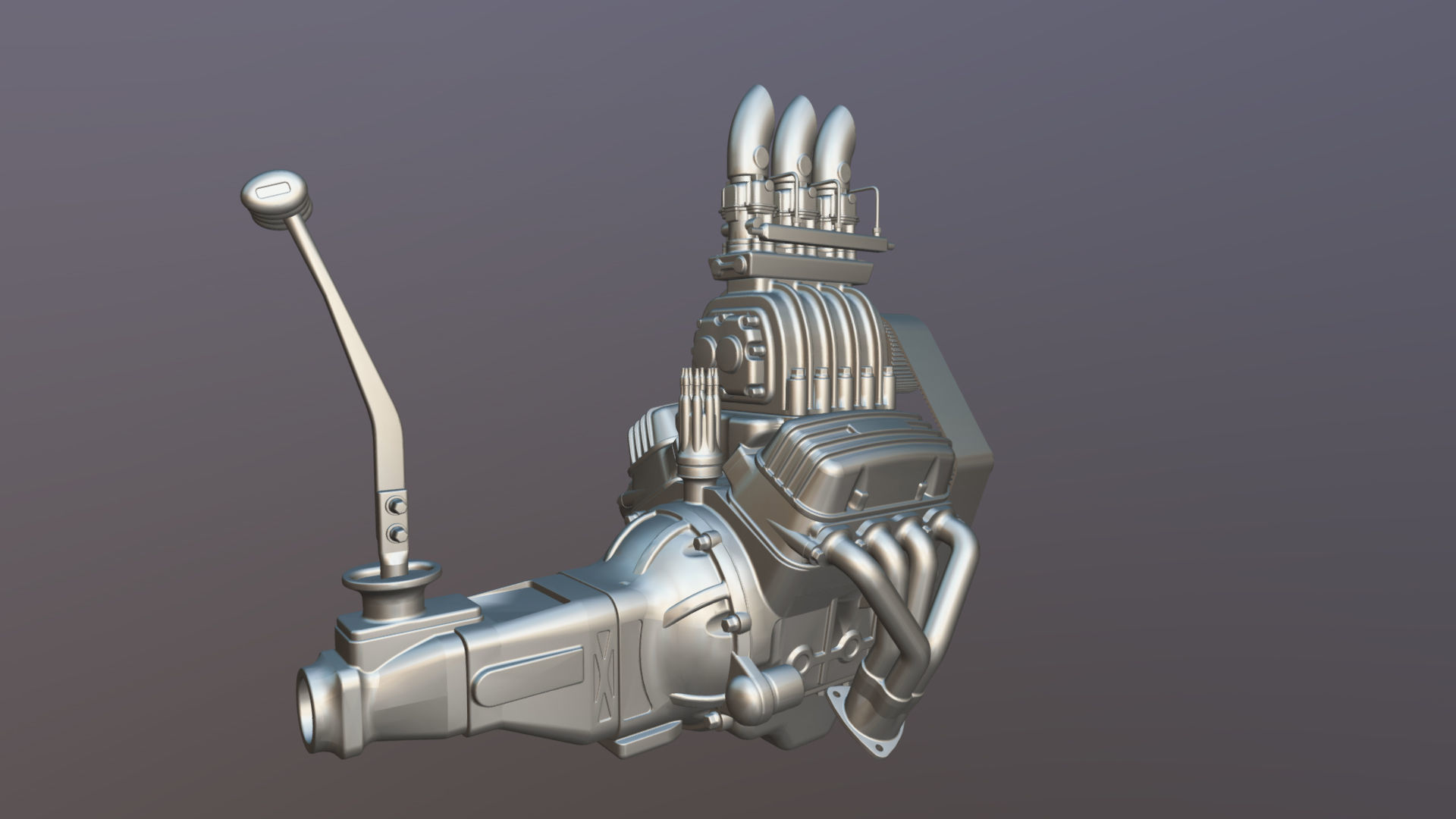 Cartoon V8 vintage engine 3D model_18