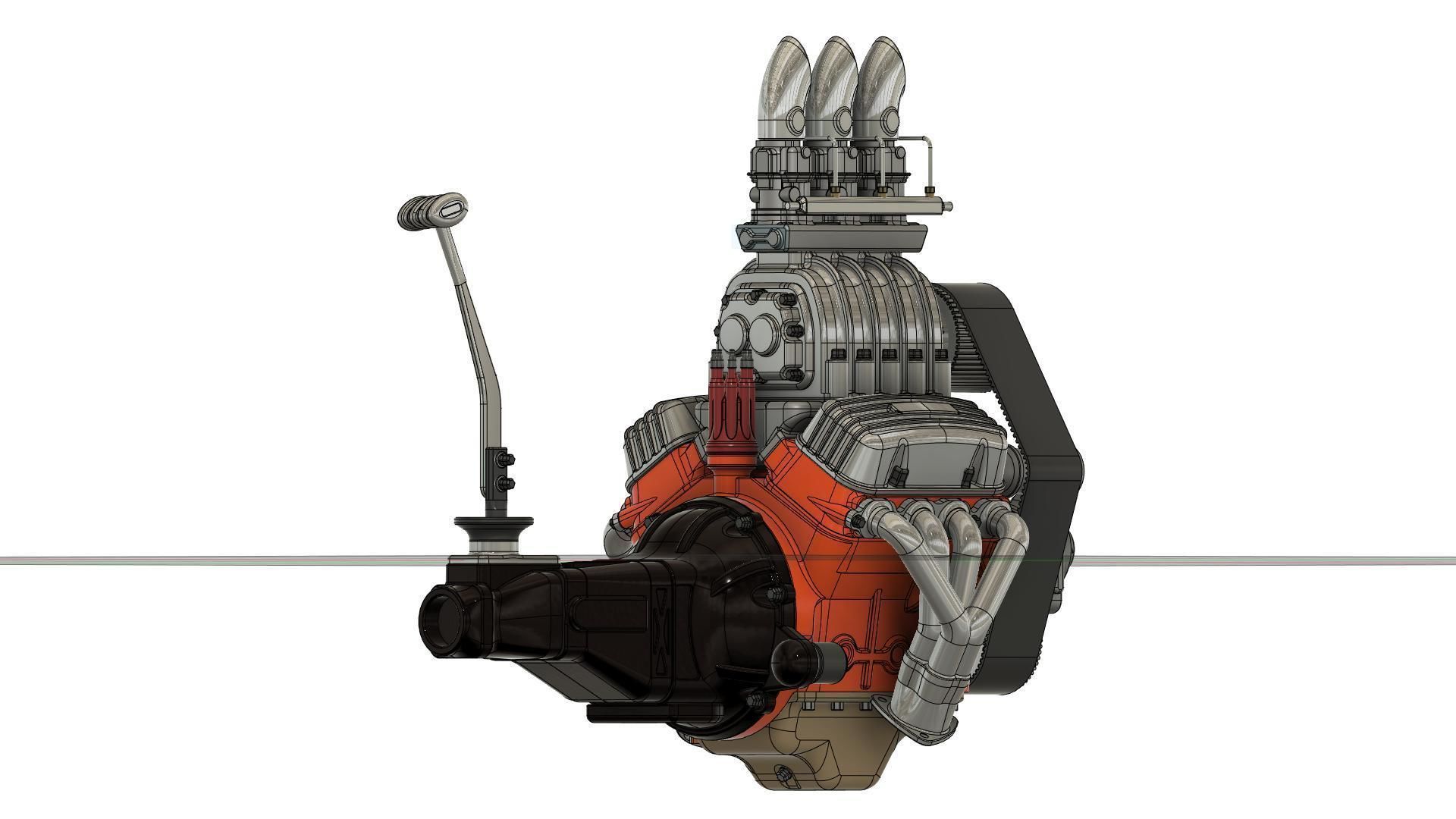 Cartoon V8 vintage engine 3D model_24