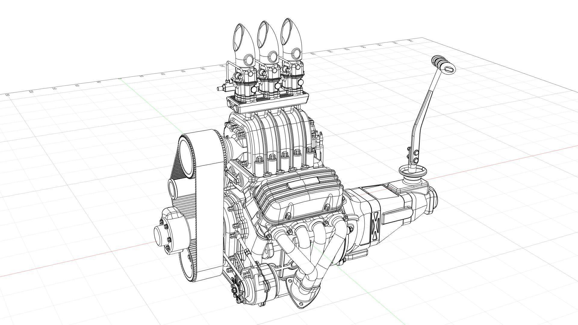 Cartoon V8 vintage engine 3D model_27