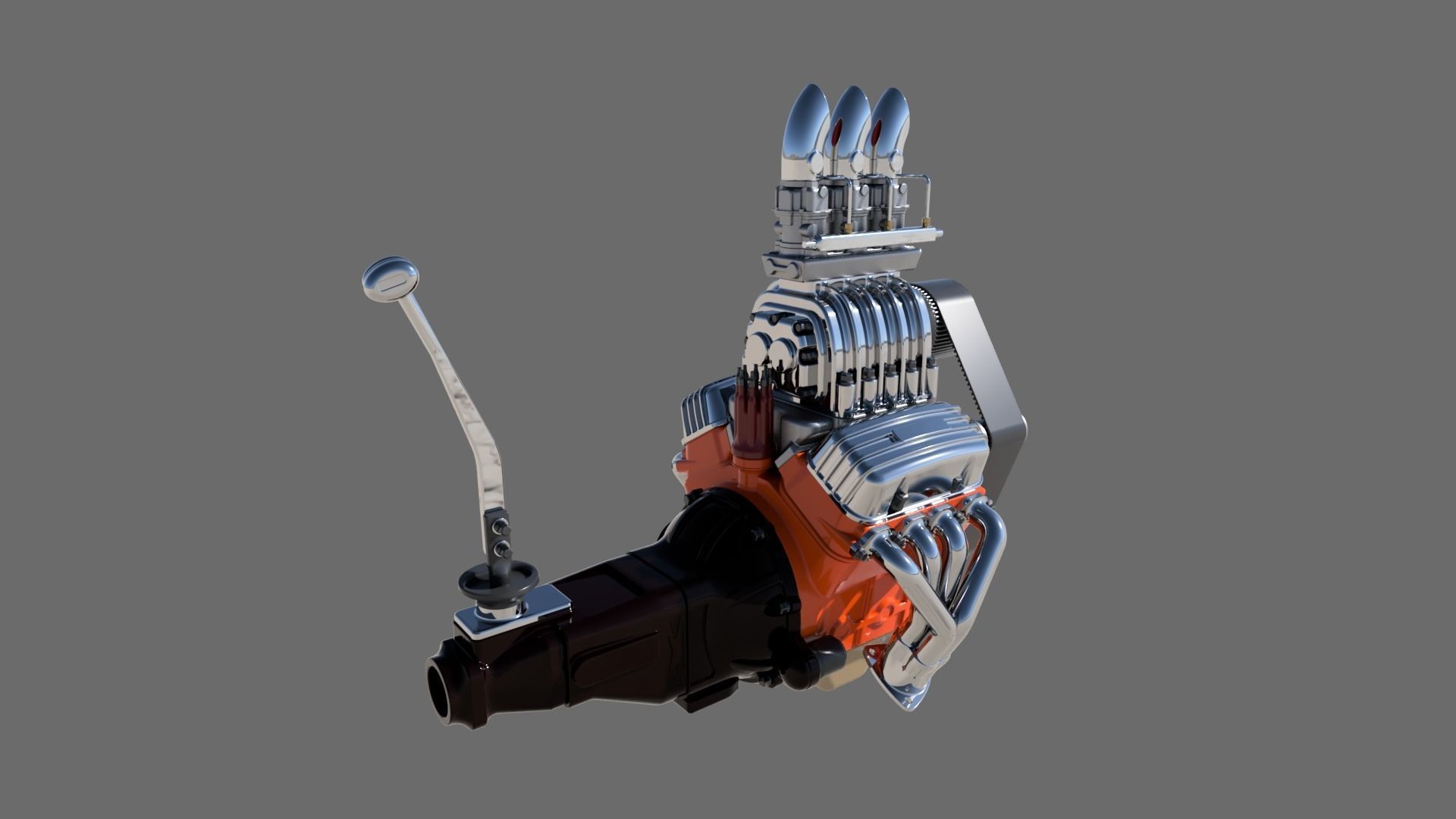 Cartoon V8 vintage engine 3D model_3