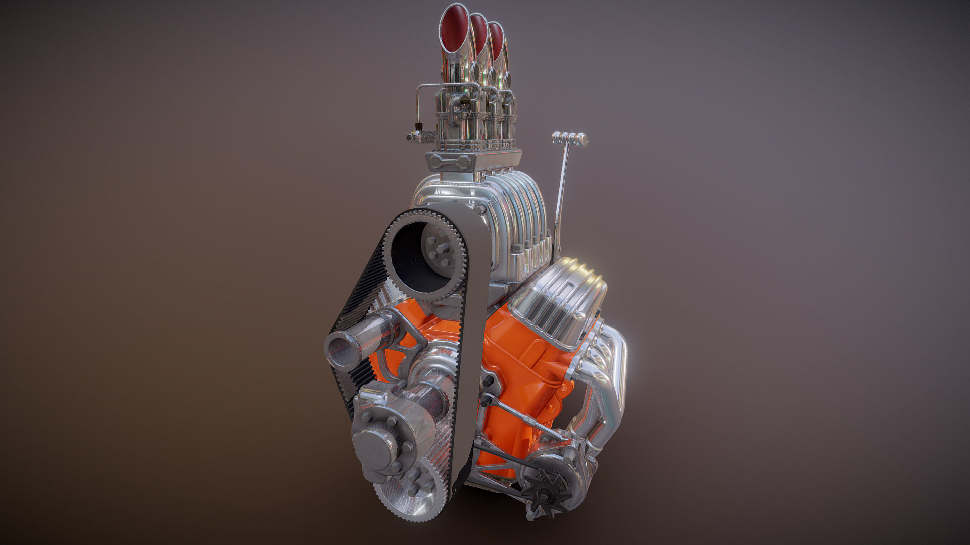 Cartoon V8 vintage engine 3D model_13