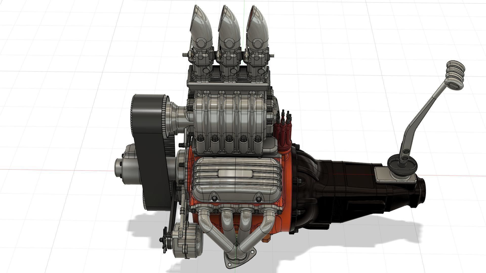 Cartoon V8 vintage engine 3D model_26