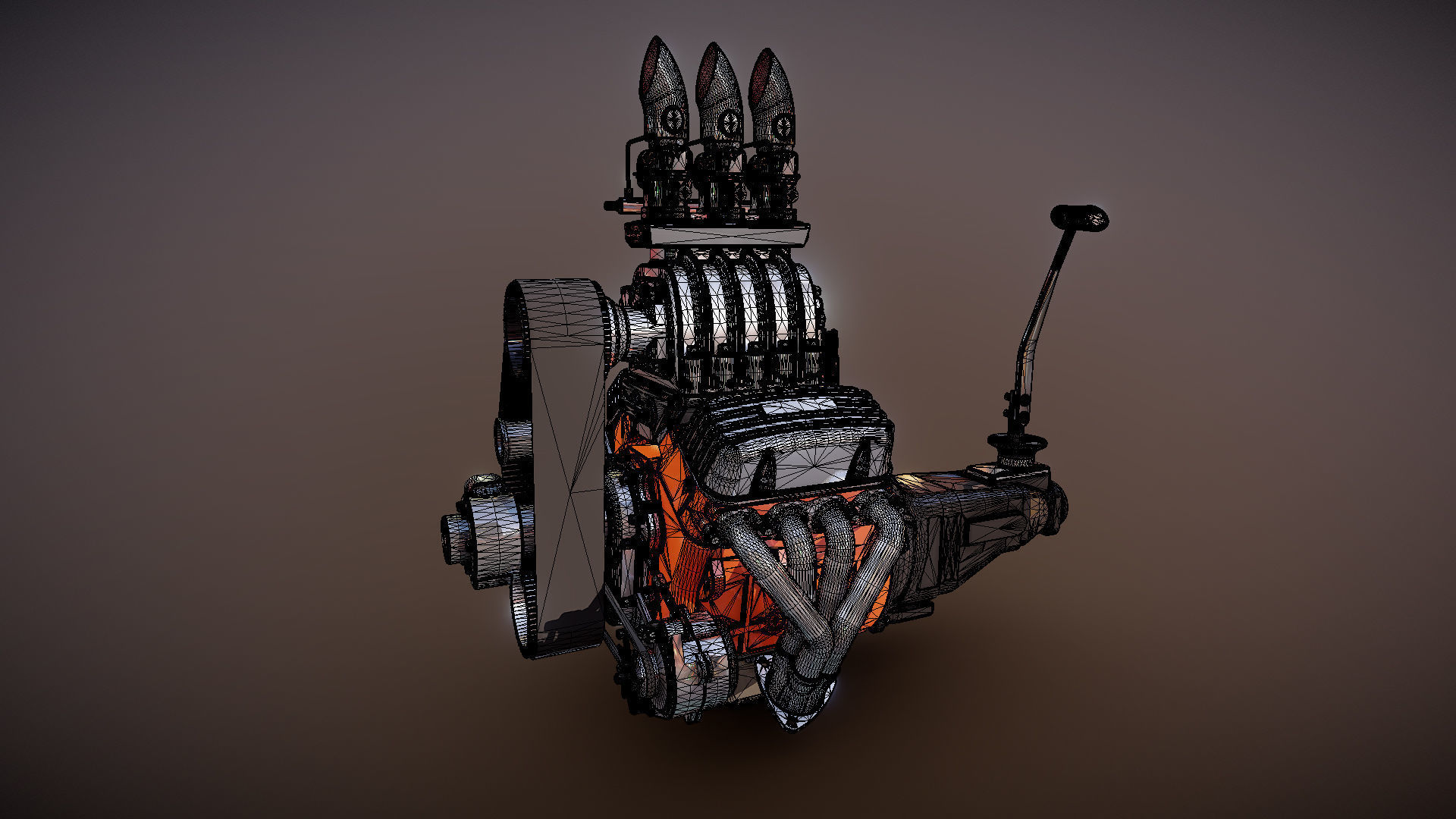 Cartoon V8 vintage engine 3D model_15