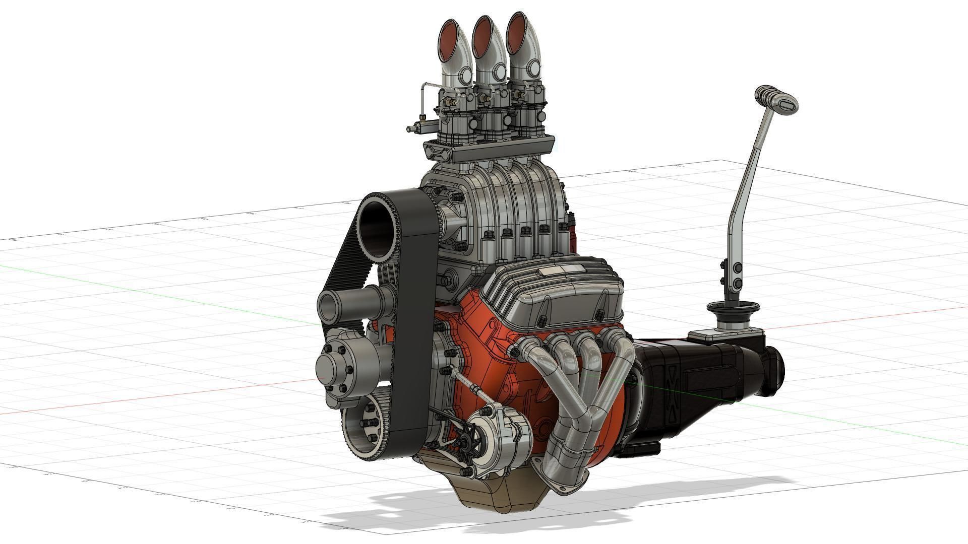 Cartoon V8 vintage engine 3D model_23