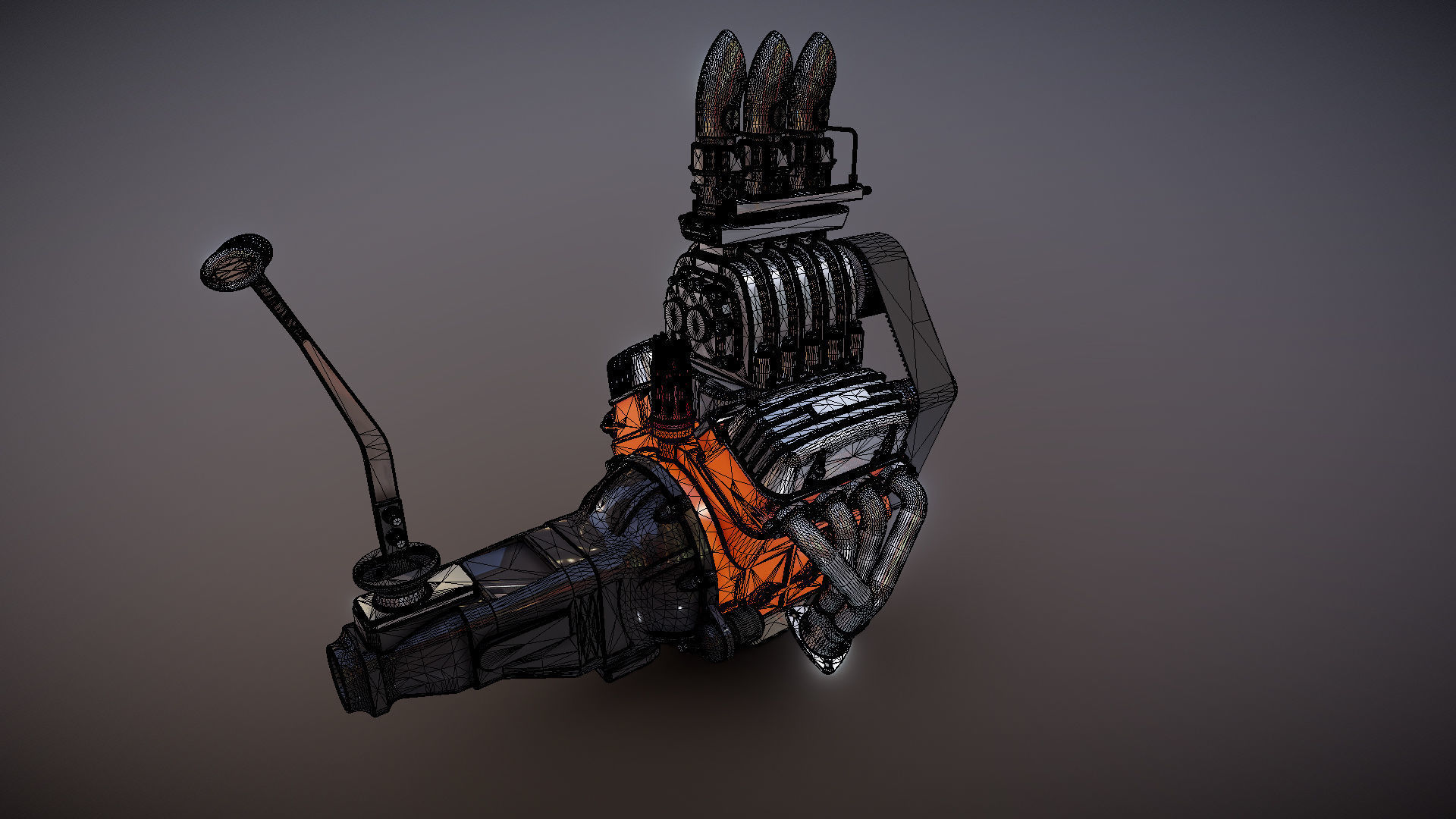 Cartoon V8 vintage engine 3D model_19