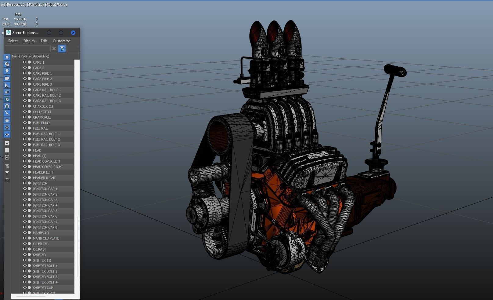 Cartoon V8 vintage engine 3D model_33