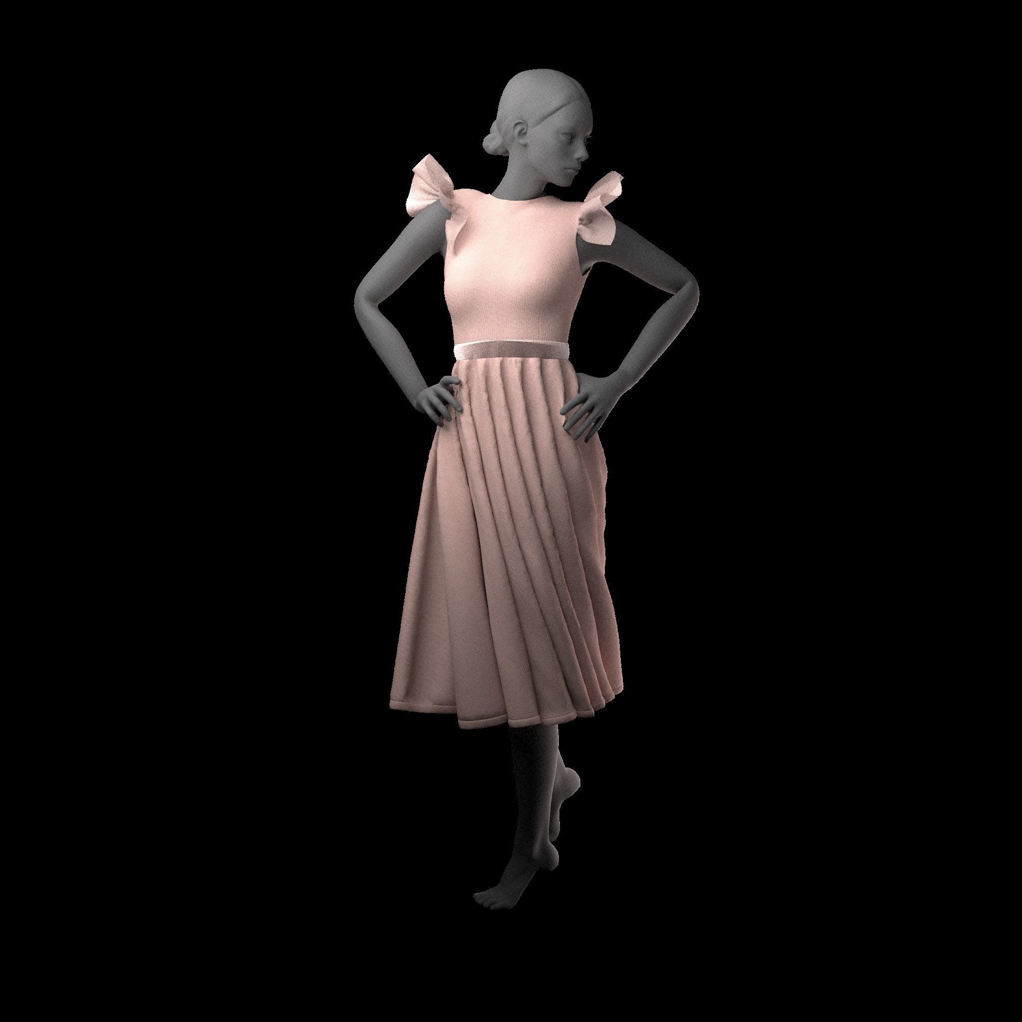 PinkDrees14   MarvelousDesigner CLO3D ZPRJ FBX OBJ MTL Free 3D model_4