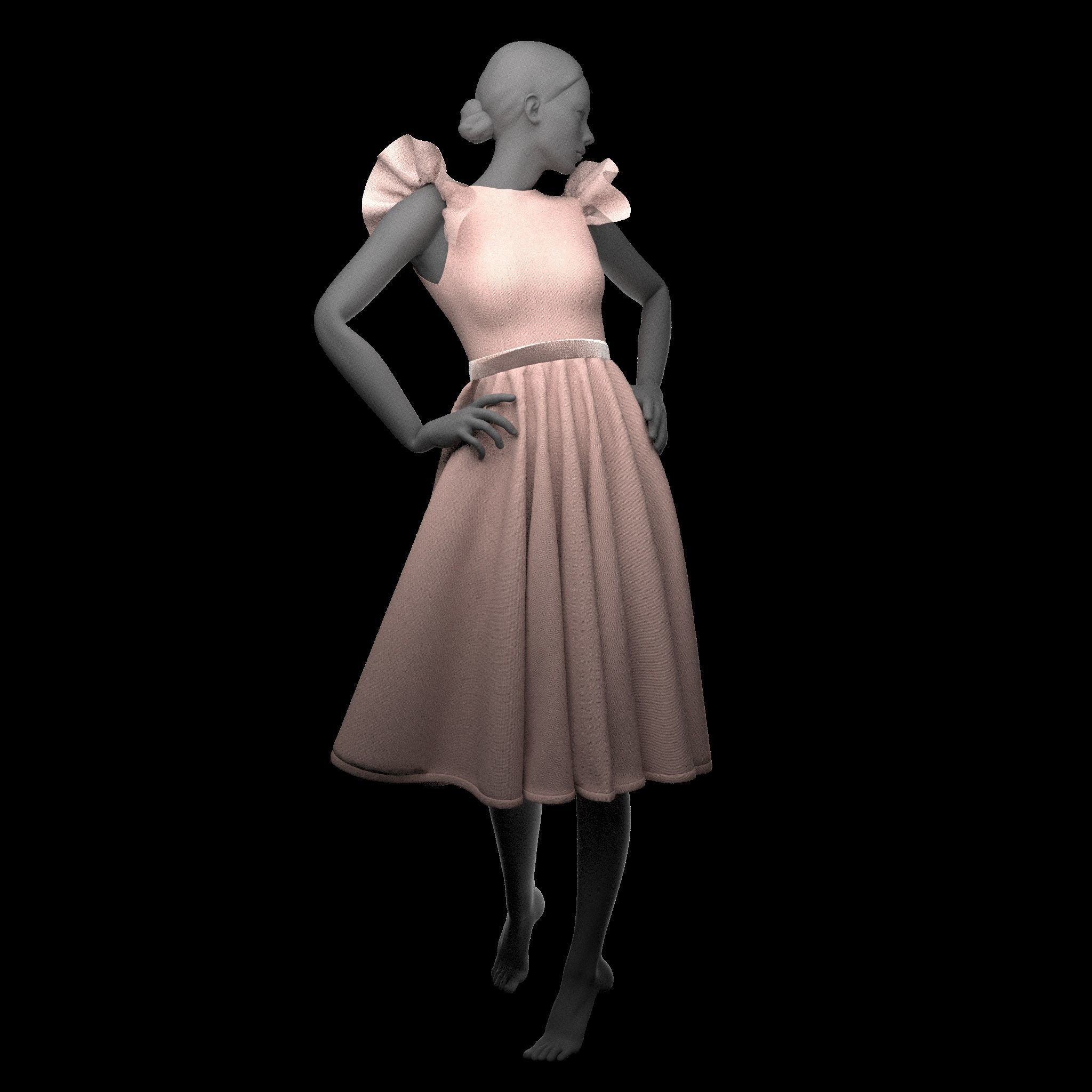 PinkDrees14   MarvelousDesigner CLO3D ZPRJ FBX OBJ MTL Free 3D model_6