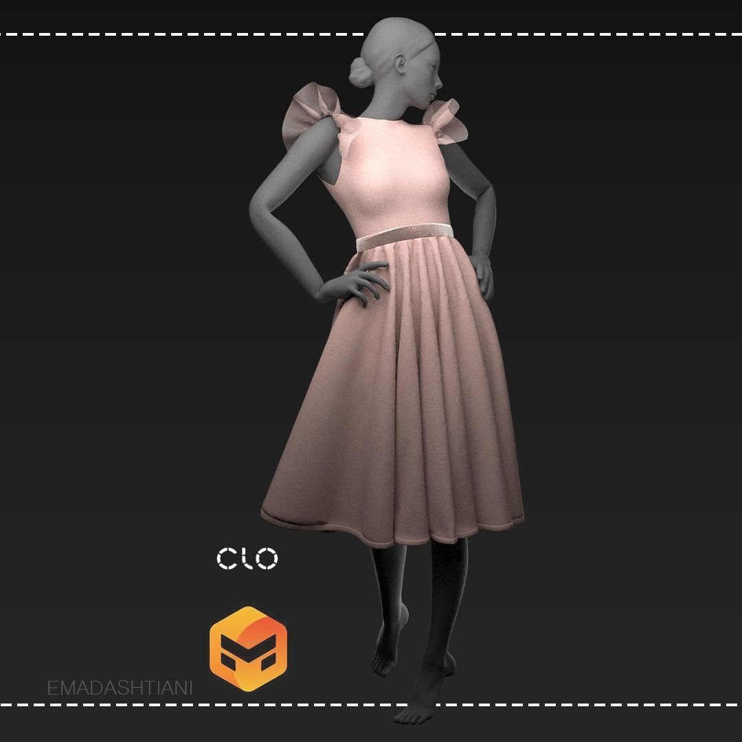 PinkDrees14   MarvelousDesigner CLO3D ZPRJ FBX OBJ MTL Free 3D model_1