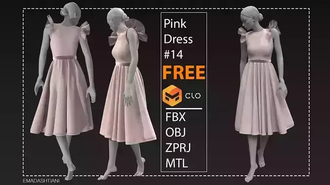 PinkDrees14   MarvelousDesigner CLO3D ZPRJ FBX OBJ MTL