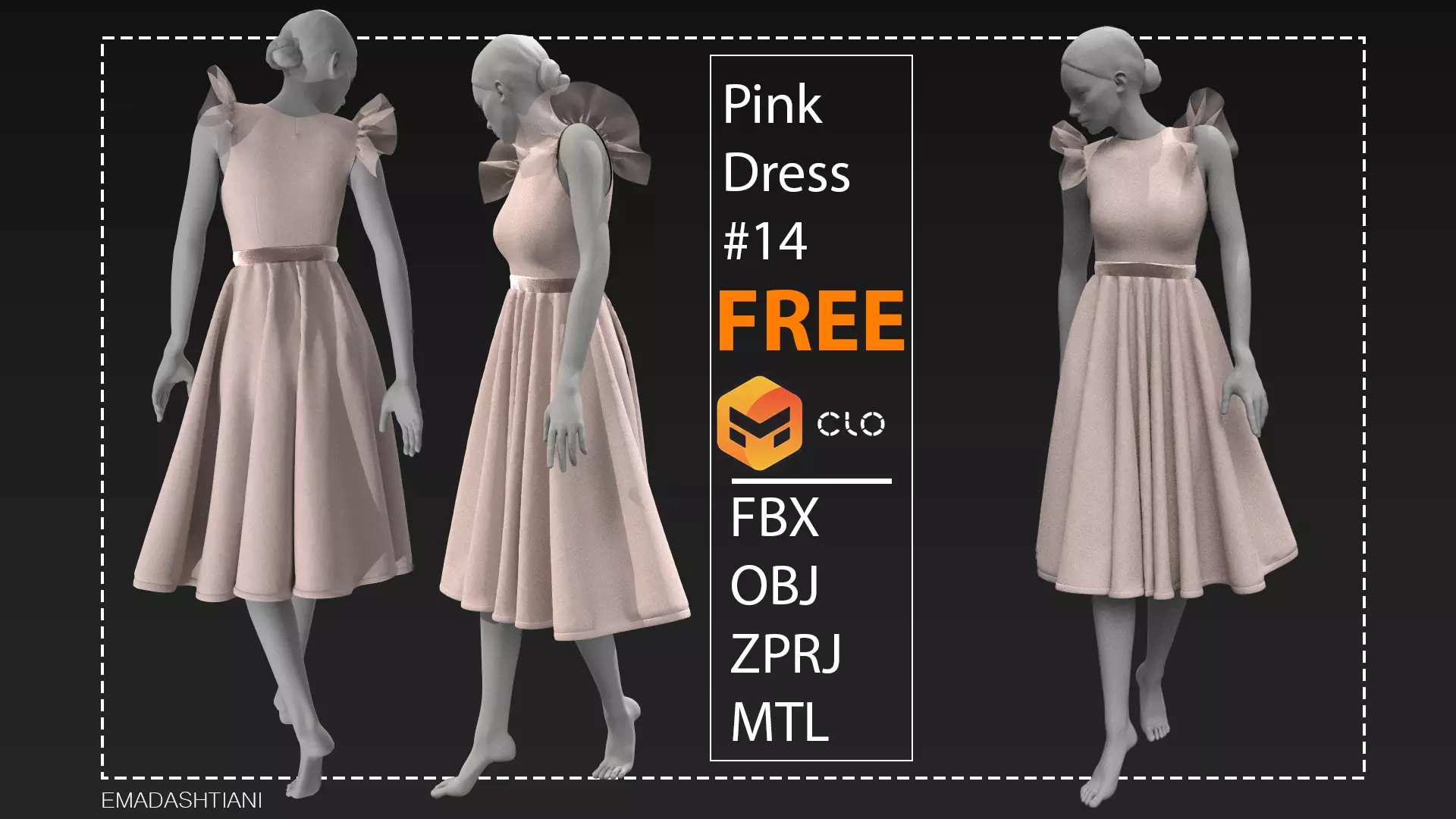 PinkDrees14   MarvelousDesigner CLO3D ZPRJ FBX OBJ MTL Free 3D model_0