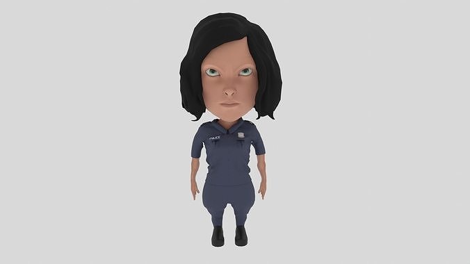 Cartoon Police Woman Low-poly 3D model