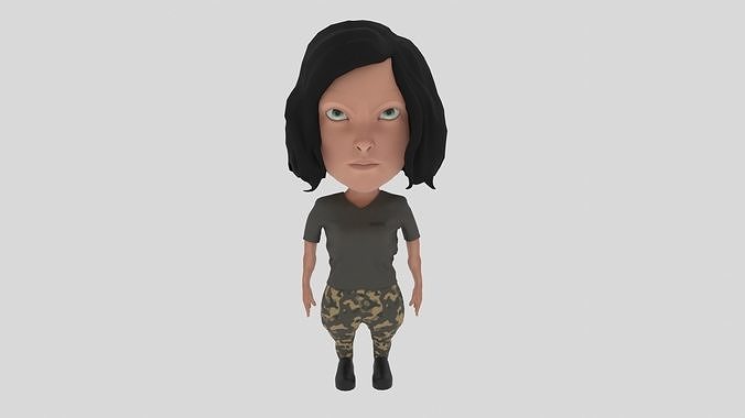 Cartoon Soldier Woman Low-poly 3D model