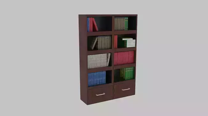 Bookcase with shelves and drawers
