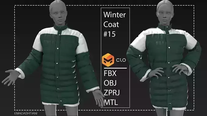 Winter Coat15  MarvelousDesigner CLO3D ZPRJ FBX OBJ MTL