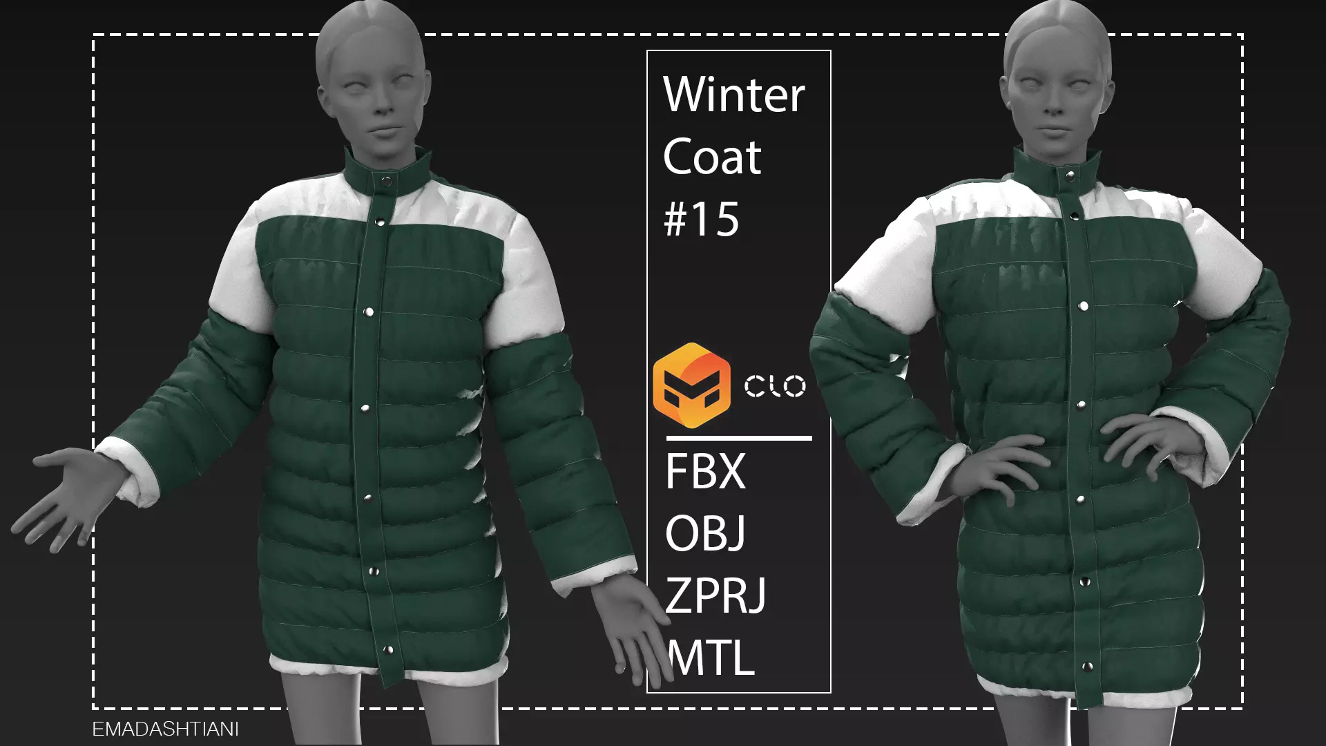 Winter Coat15 MarvelousDesigner CLO3D ZPRJ FBX OBJ MTL 3D model