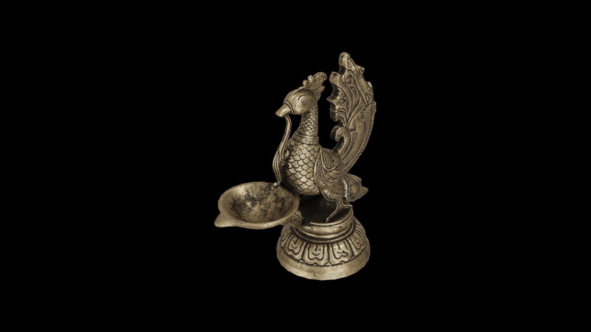 Old Tibet Brass Hand Carved Peacock Statue Candle Holder 3D model_7