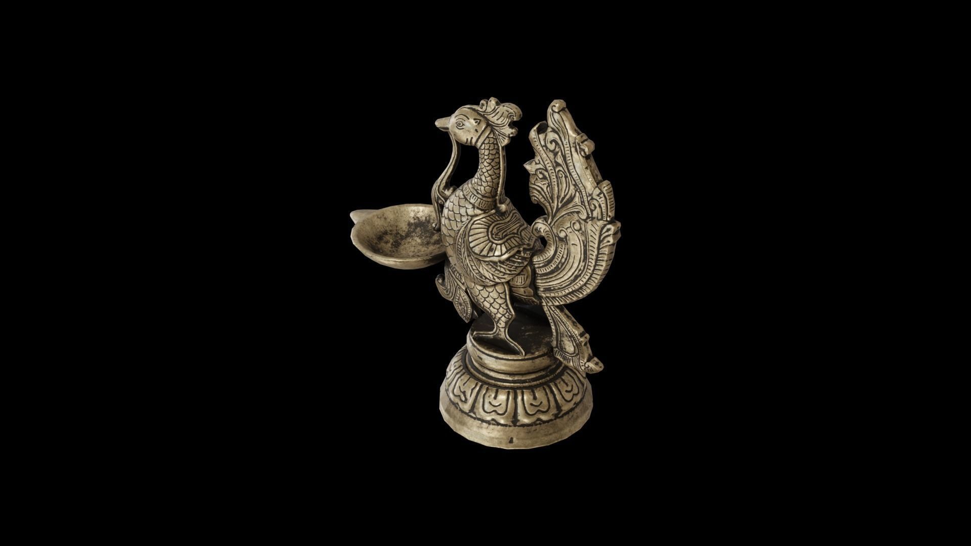 Old Tibet Brass Hand Carved Peacock Statue Candle Holder 3D model_5