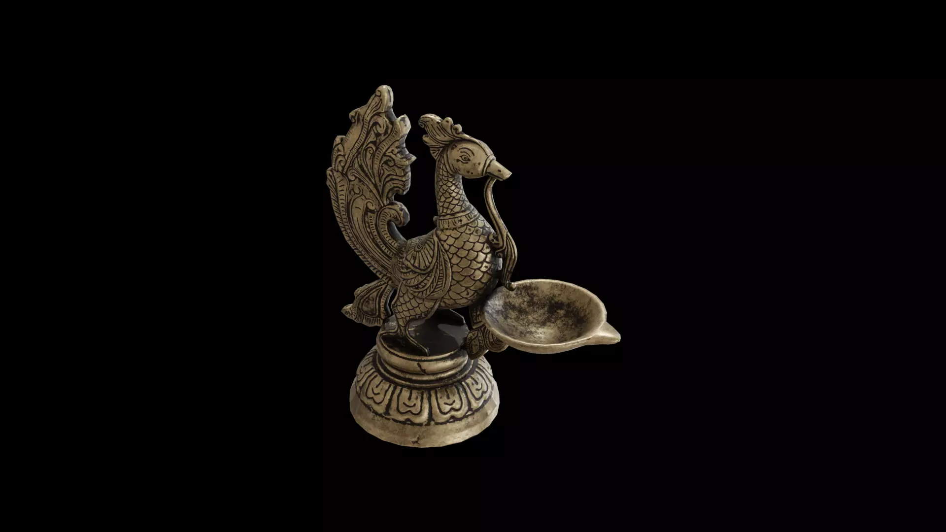 Old Tibet Brass Hand Carved Peacock Statue Candle Holder 3D model_0
