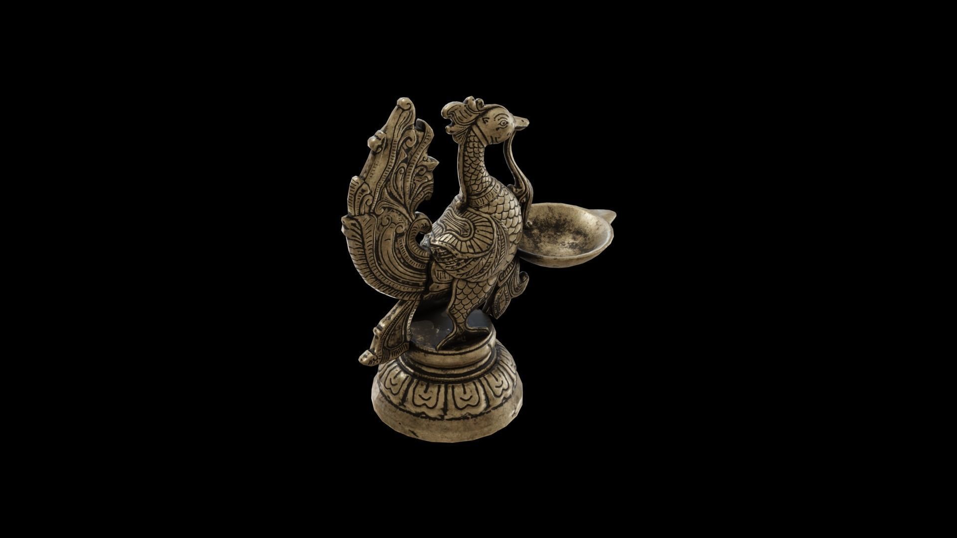 Old Tibet Brass Hand Carved Peacock Statue Candle Holder 3D model_3