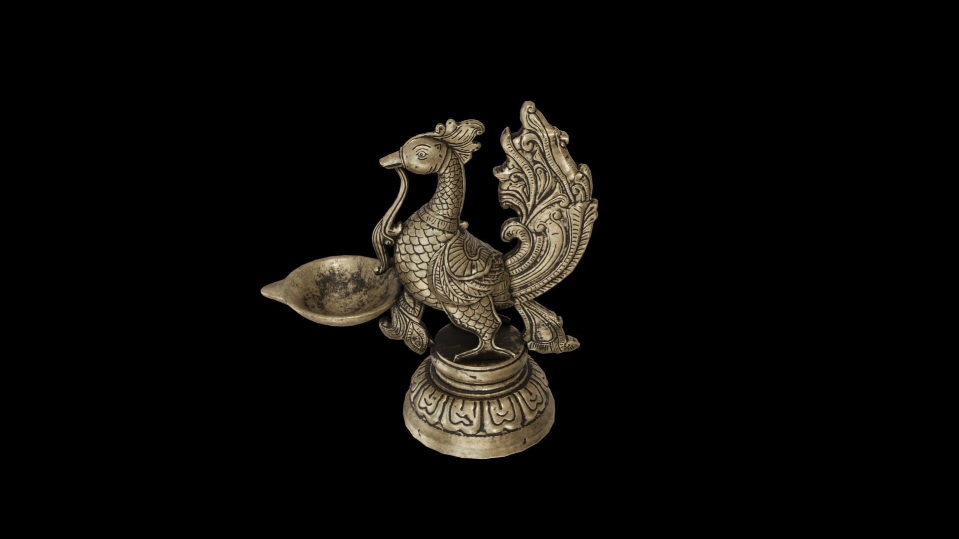 Old Tibet Brass Hand Carved Peacock Statue Candle Holder 3D model_6