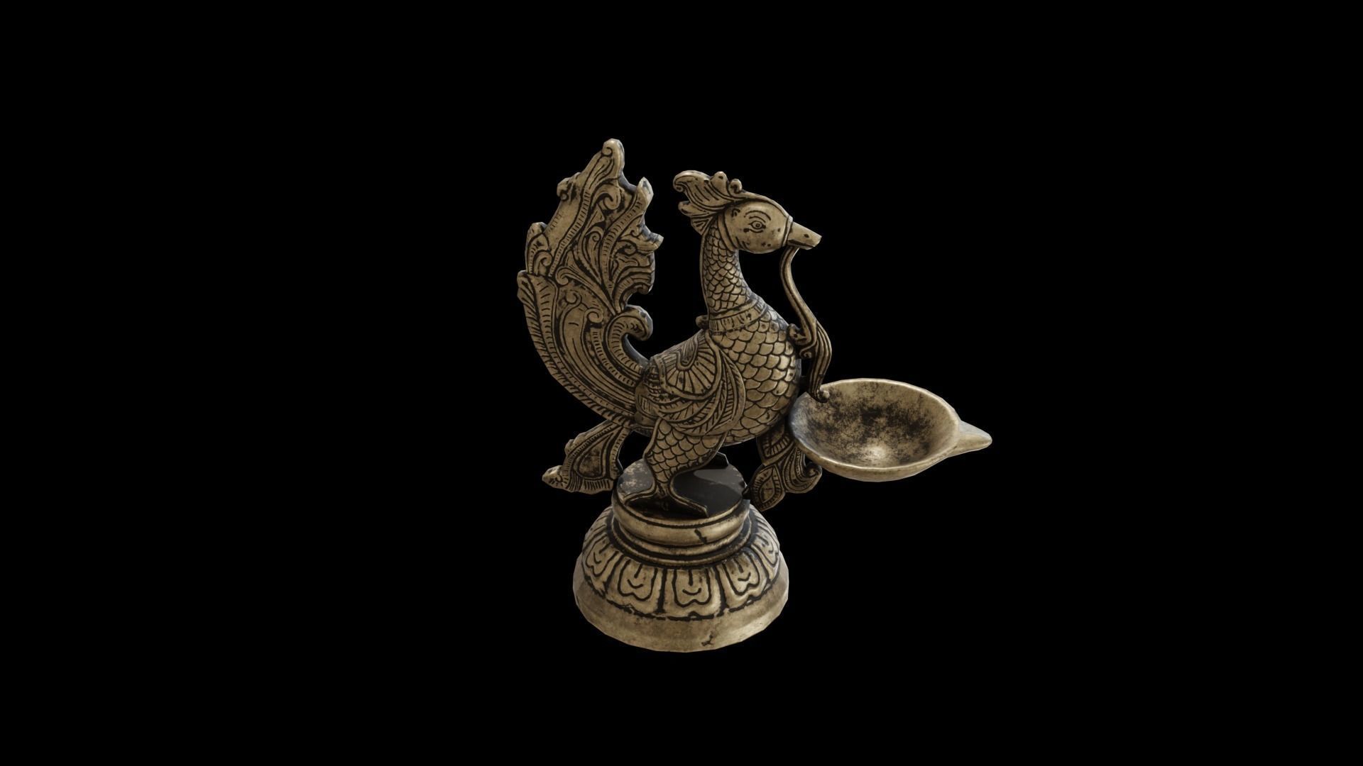 Old Tibet Brass Hand Carved Peacock Statue Candle Holder 3D model_2