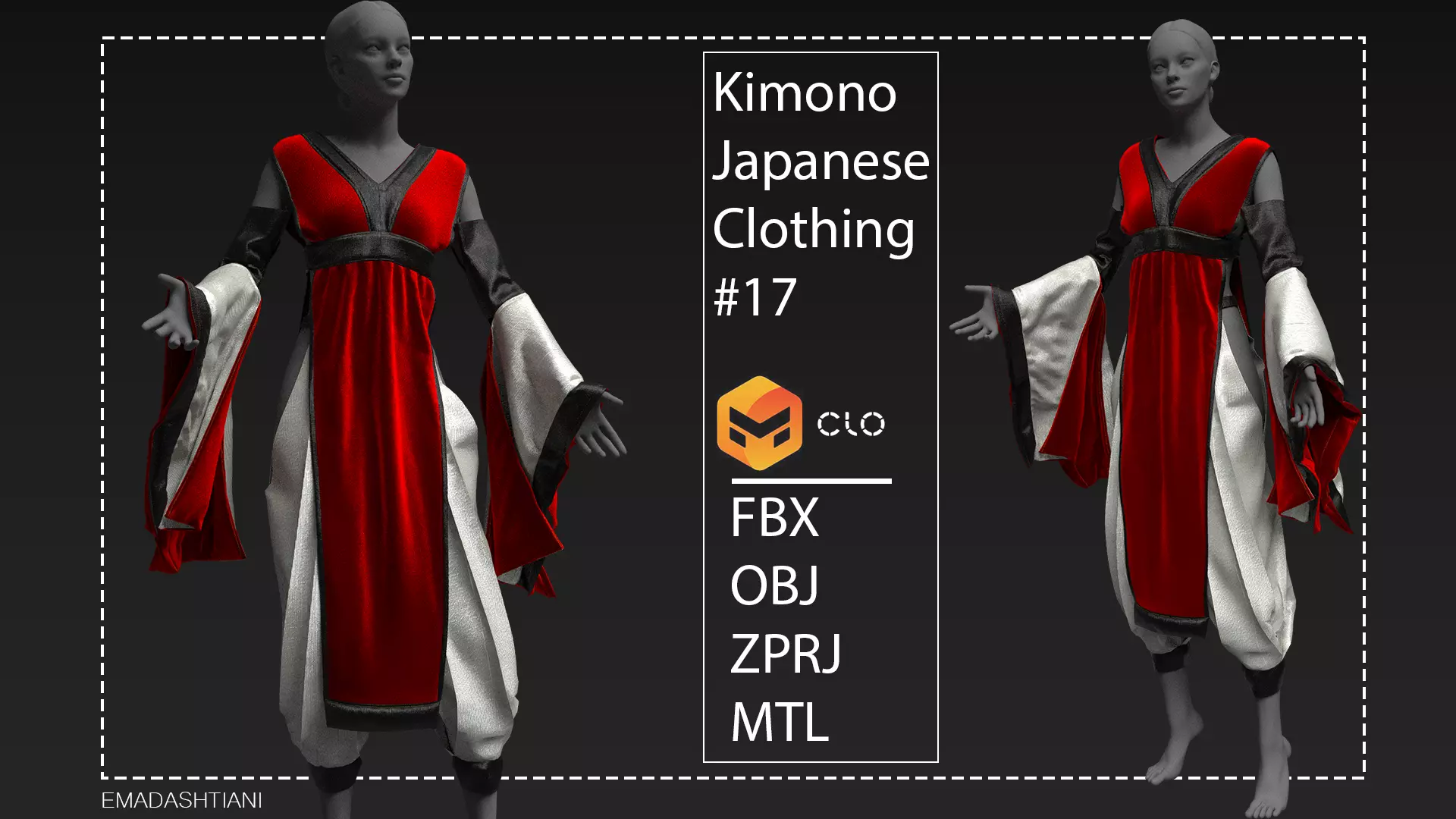 Kimono Japanese Clothing 17 MarvelousDesigner ZPRJ FBX OBJ MTL 3D