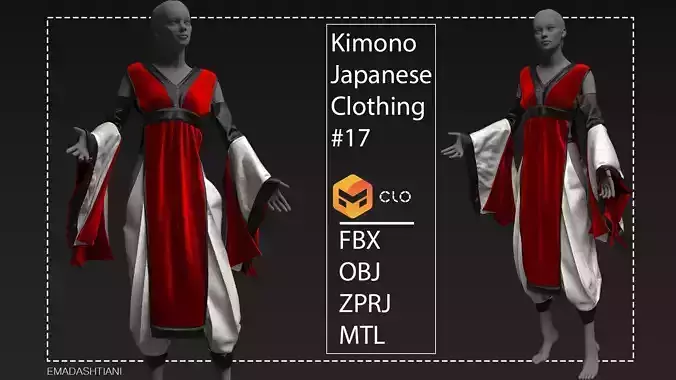 Kimono Japanese Clothing 17 MarvelousDesigner ZPRJ FBX OBJ MTL