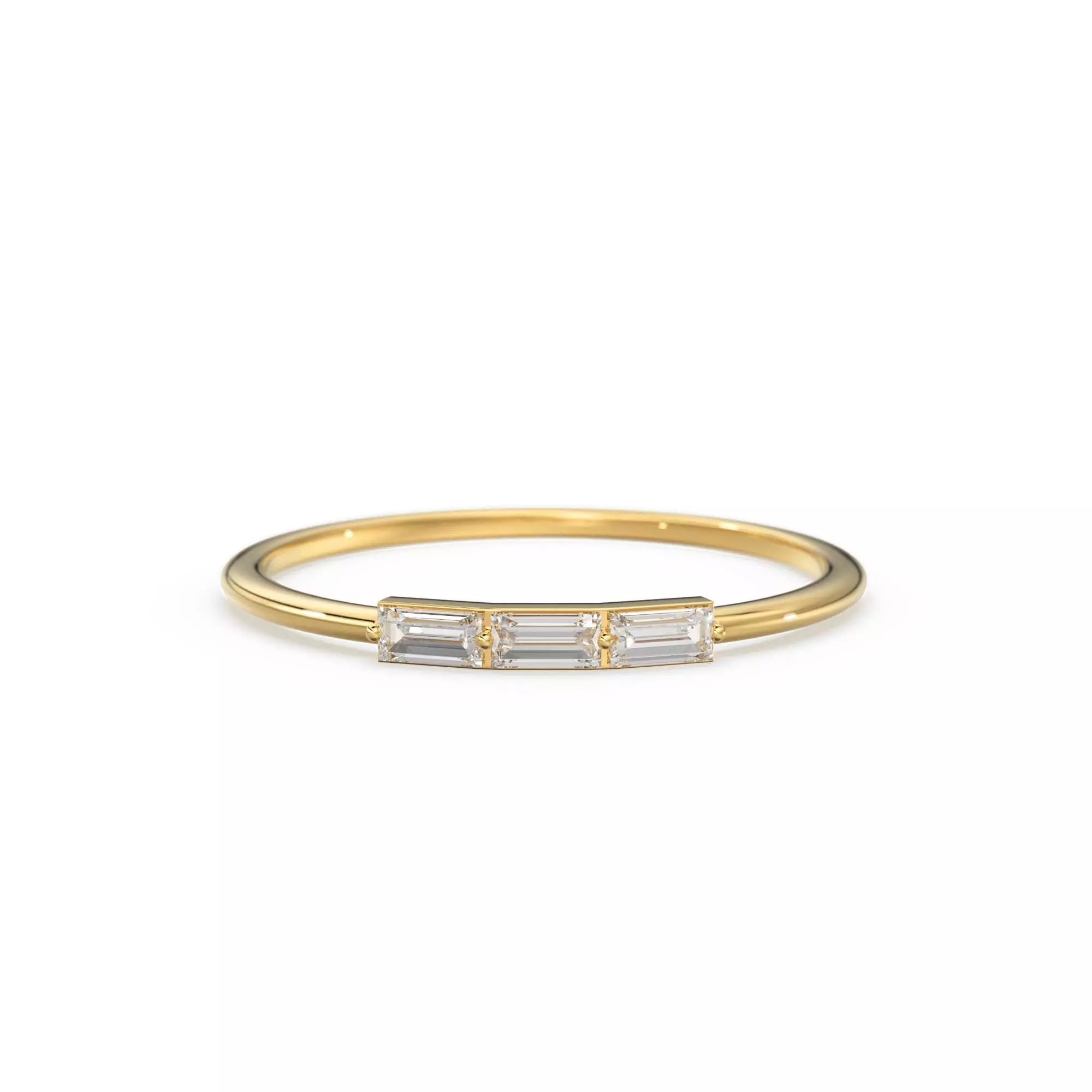 Baguette Diamond Stacking Ring 3 stone Wedding Band 3D print model