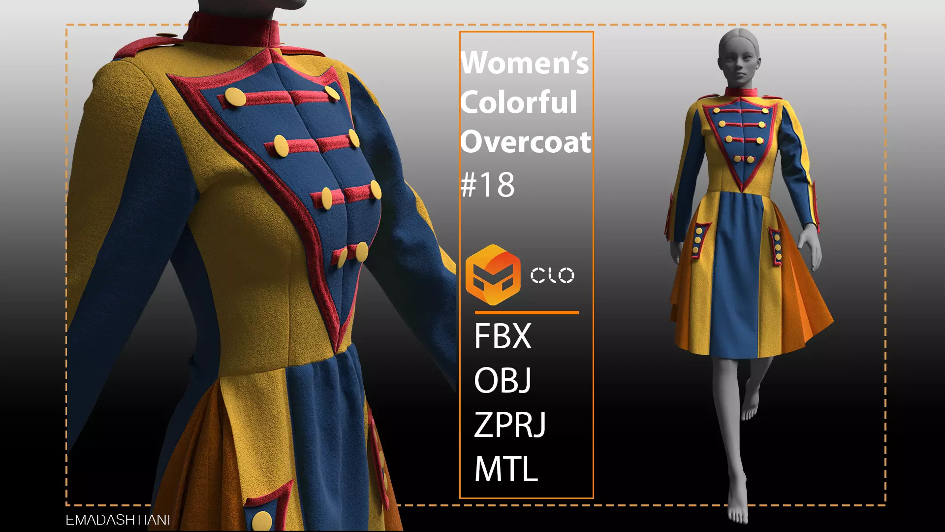 Women Colorful Overcoat 18  CLO3D ZPRJ FBX OBJ MTL 3D model_0