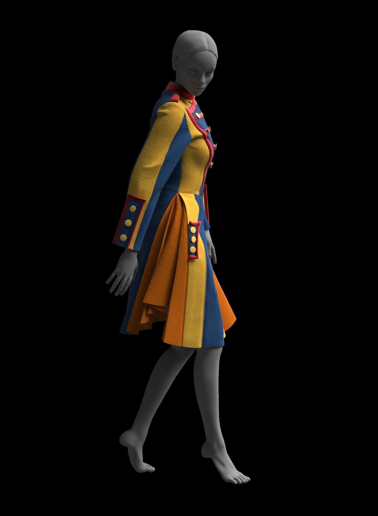 Women Colorful Overcoat 18  CLO3D ZPRJ FBX OBJ MTL 3D model_12