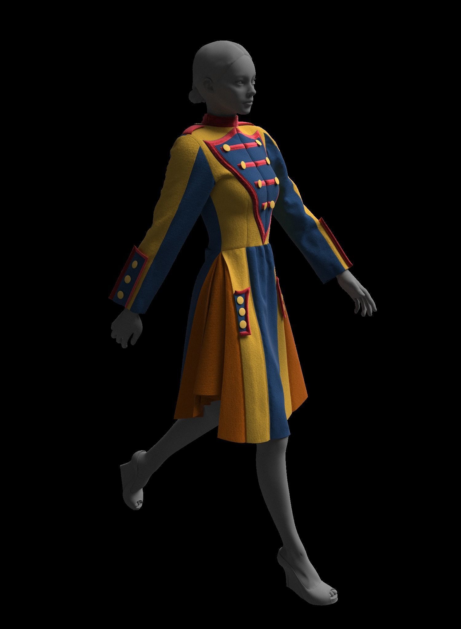 Women Colorful Overcoat 18  CLO3D ZPRJ FBX OBJ MTL 3D model_7