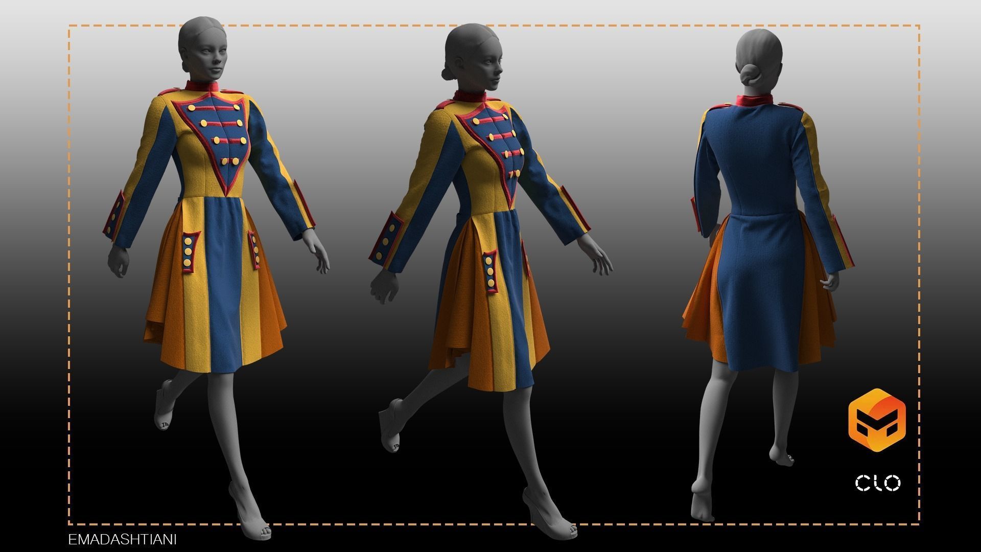 Women Colorful Overcoat 18  CLO3D ZPRJ FBX OBJ MTL 3D model_1