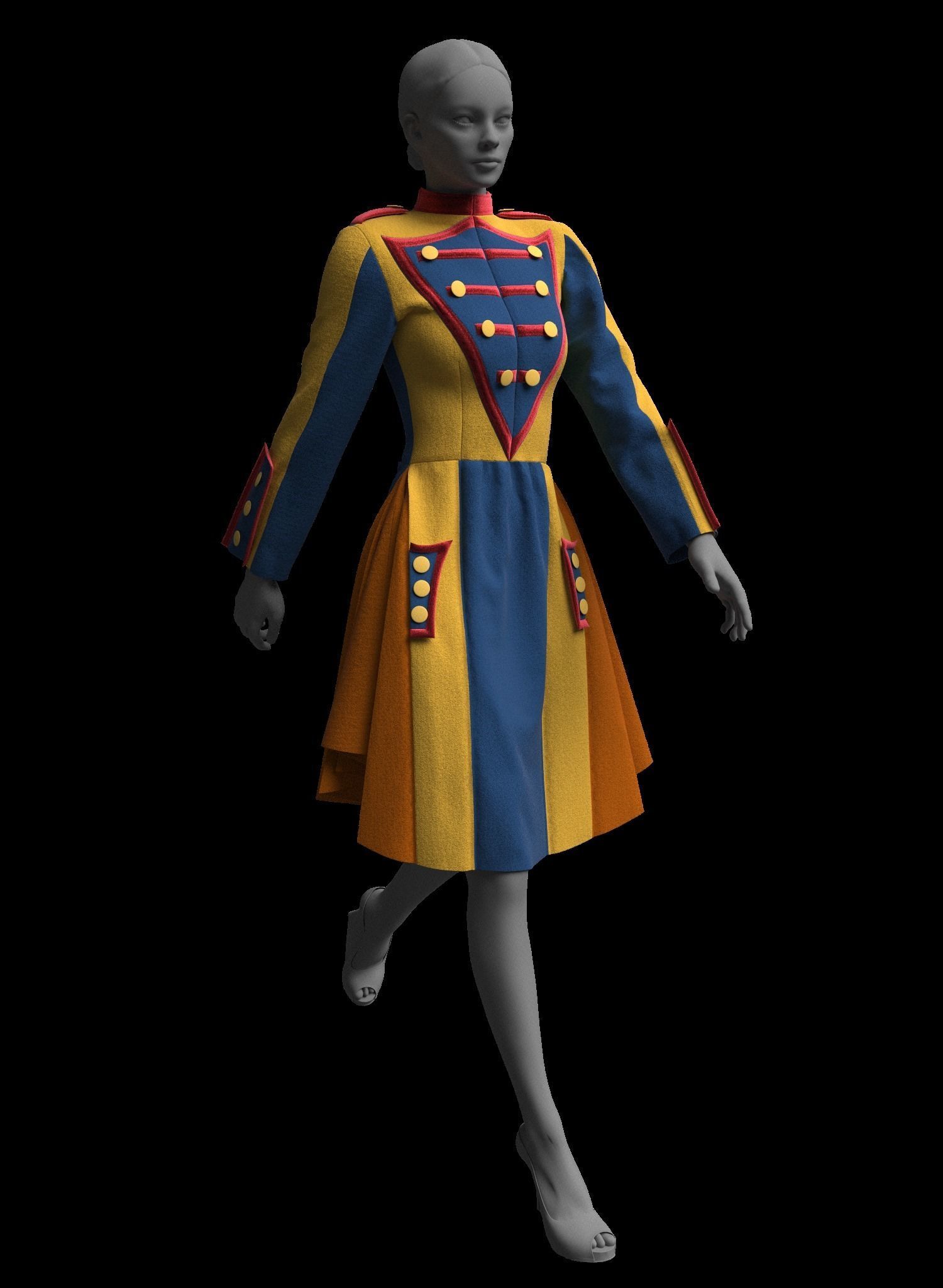 Women Colorful Overcoat 18  CLO3D ZPRJ FBX OBJ MTL 3D model_10