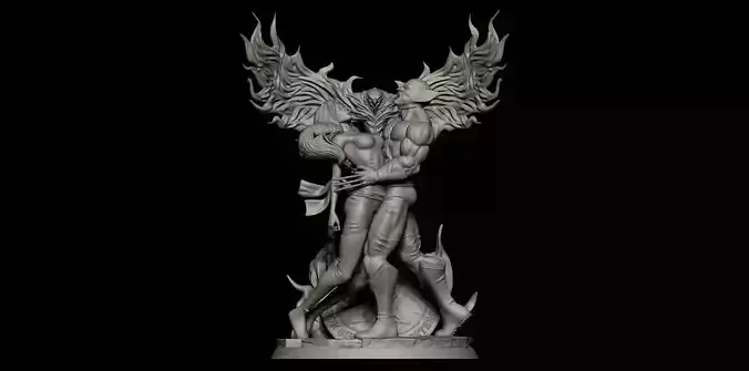 Fan Art - Wolverine and Jean - Phoenix Sacrifice - Statue