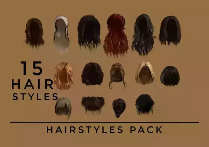 WOMAN FEMALE - HAIR STYLES PACK Low-poly 3D model