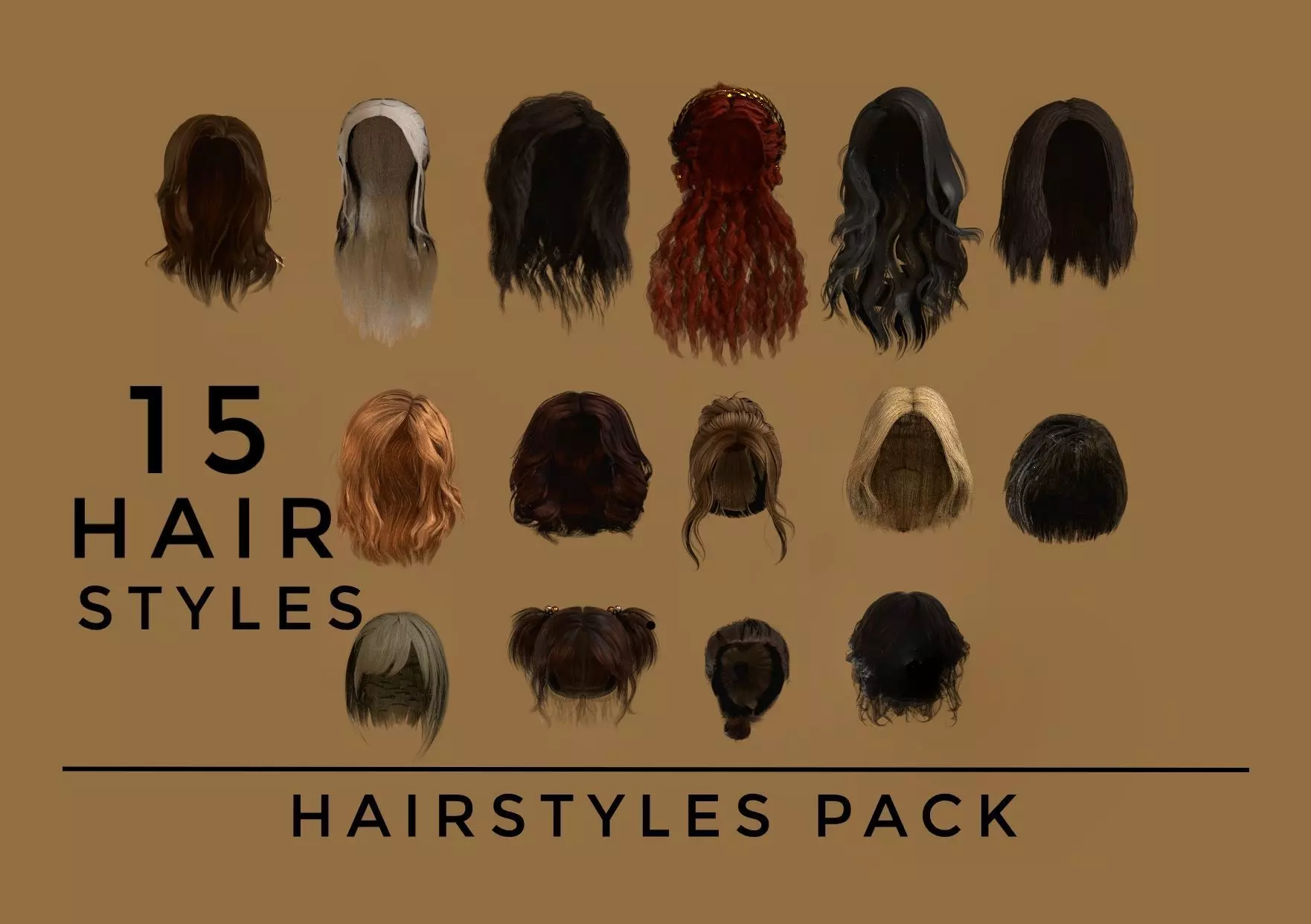 WOMAN FEMALE - HAIR STYLES PACK Low-poly 3D model_0