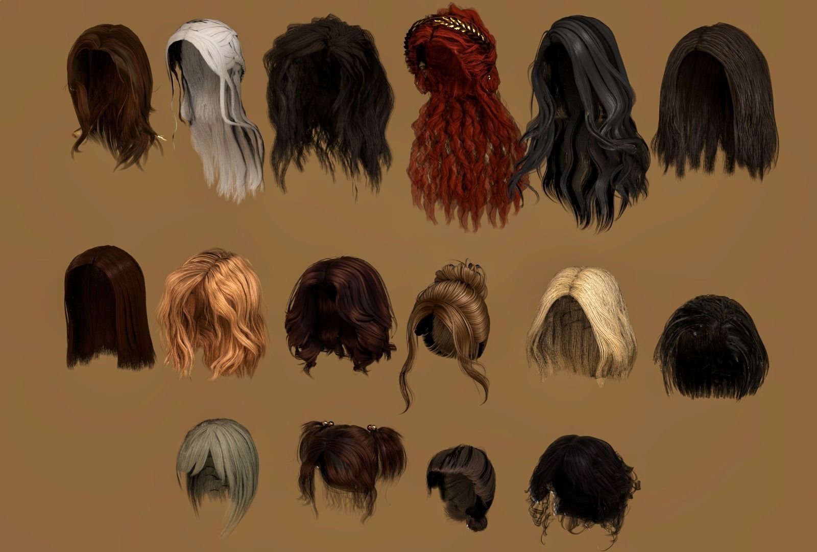 WOMAN FEMALE - HAIR STYLES PACK Low-poly 3D model_5