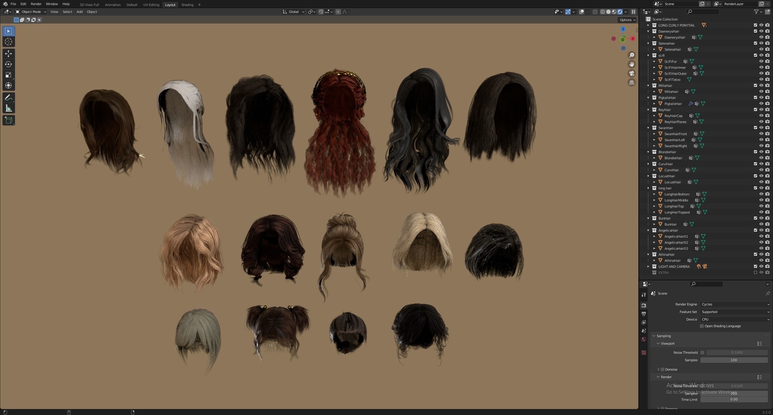 WOMAN FEMALE - HAIR STYLES PACK Low-poly 3D model_2