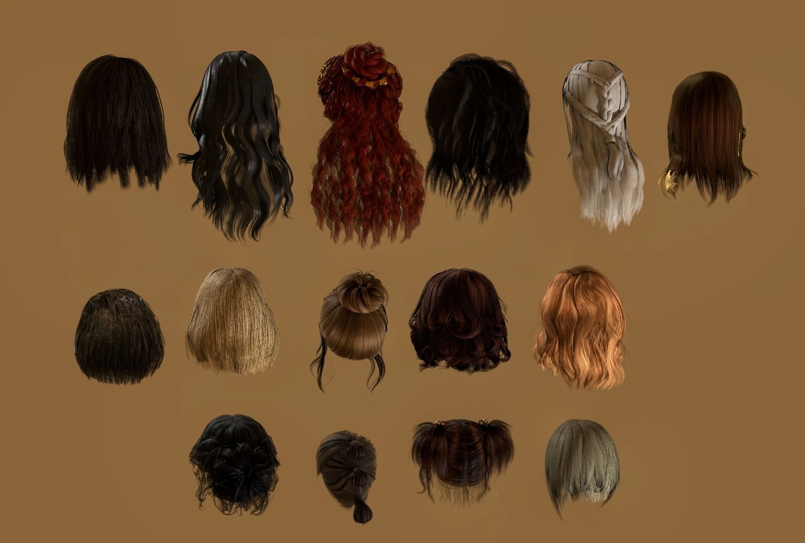 WOMAN FEMALE - HAIR STYLES PACK Low-poly 3D model_1
