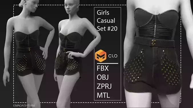 Girls Casual Set 20  Marvelous Designer CLO3D ZPRJ FBX OBJ MTL