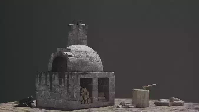 Medieval Stone Oven Low-poly 3D model
