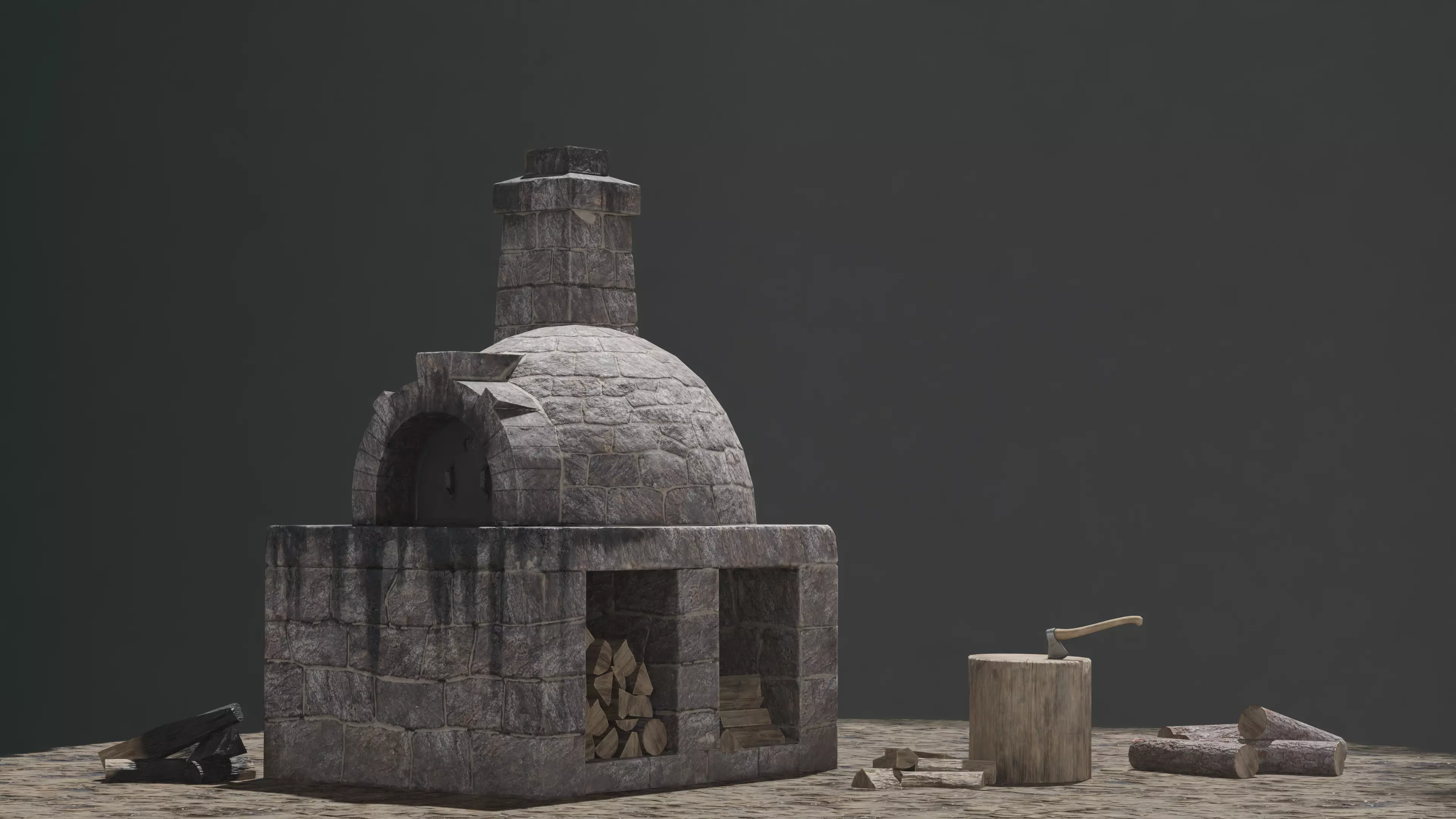 Medieval Stone Oven Low-poly 3D model_0