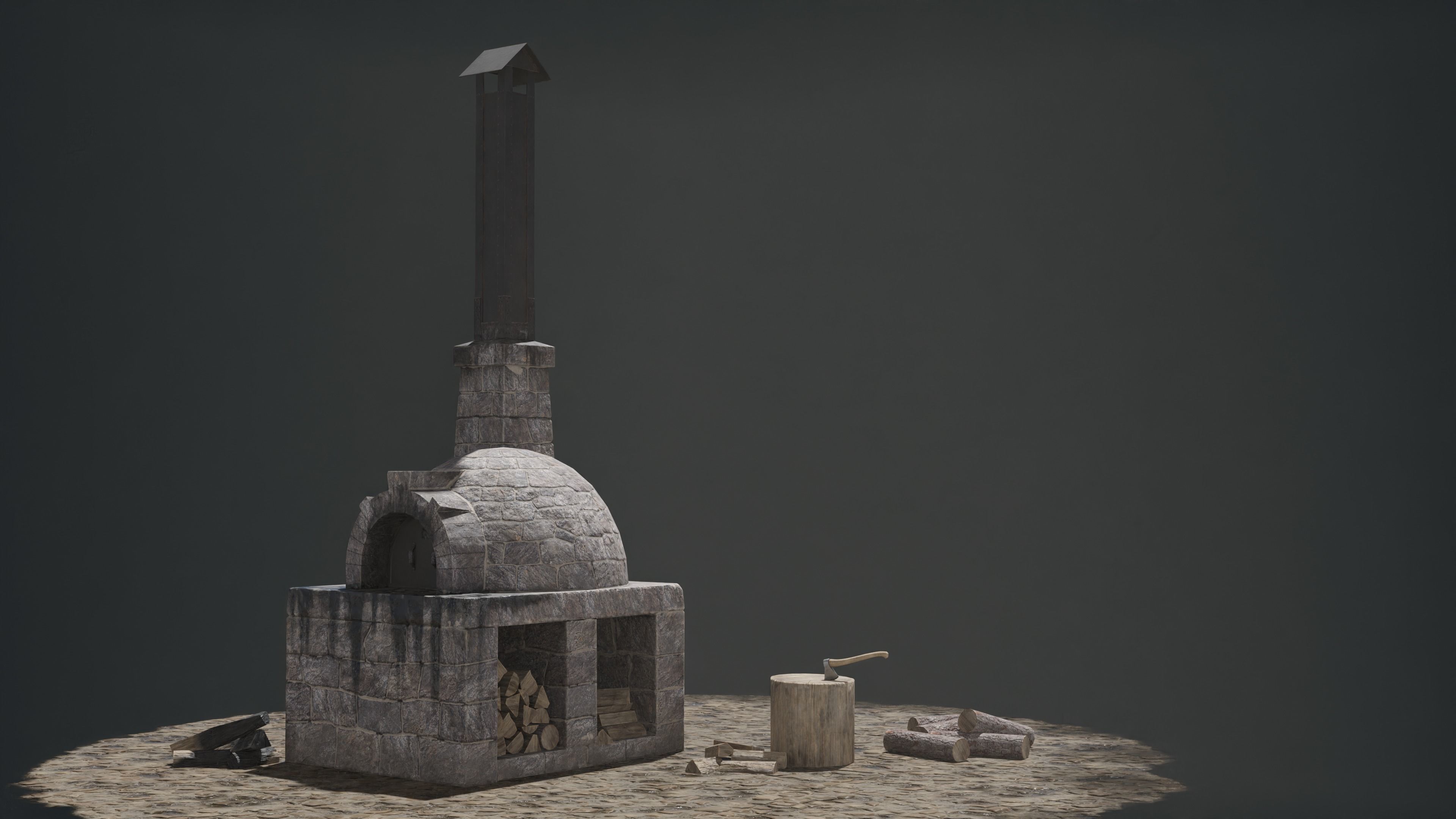 Medieval Stone Oven Low-poly 3D model_2