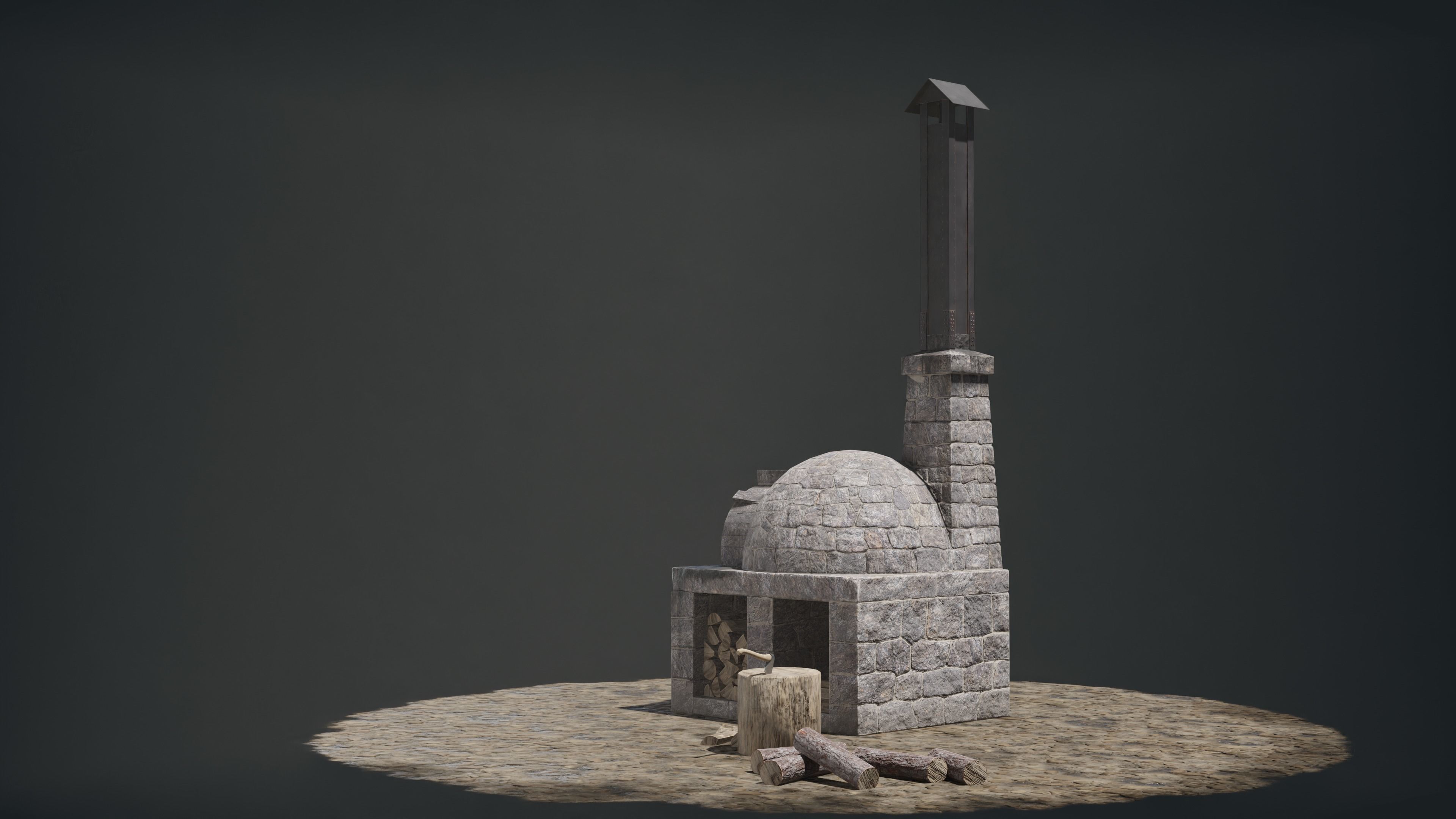 Medieval Stone Oven Low-poly 3D model_3