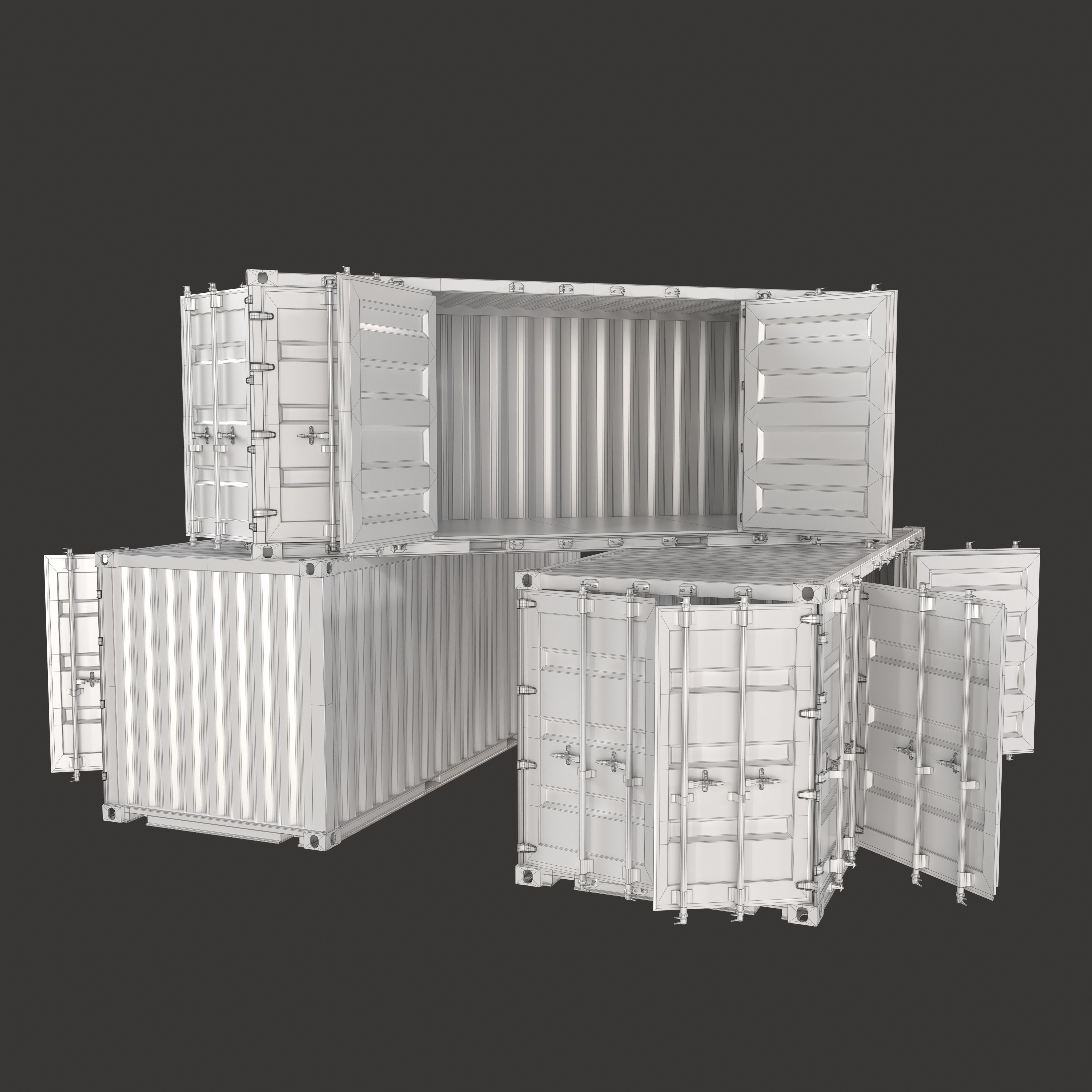 Old 20FT Side Opening Shipping Container Low-poly 3d model Low-poly 3D model_7