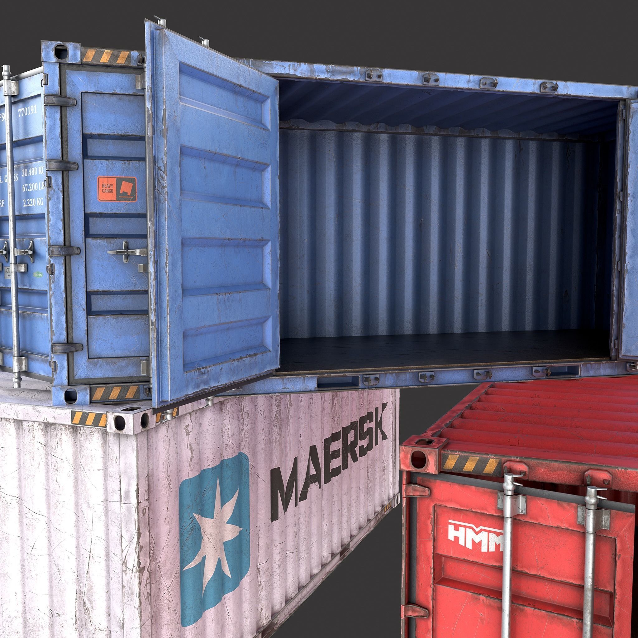 Old 20FT Side Opening Shipping Container Low-poly 3d model Low-poly 3D model_1