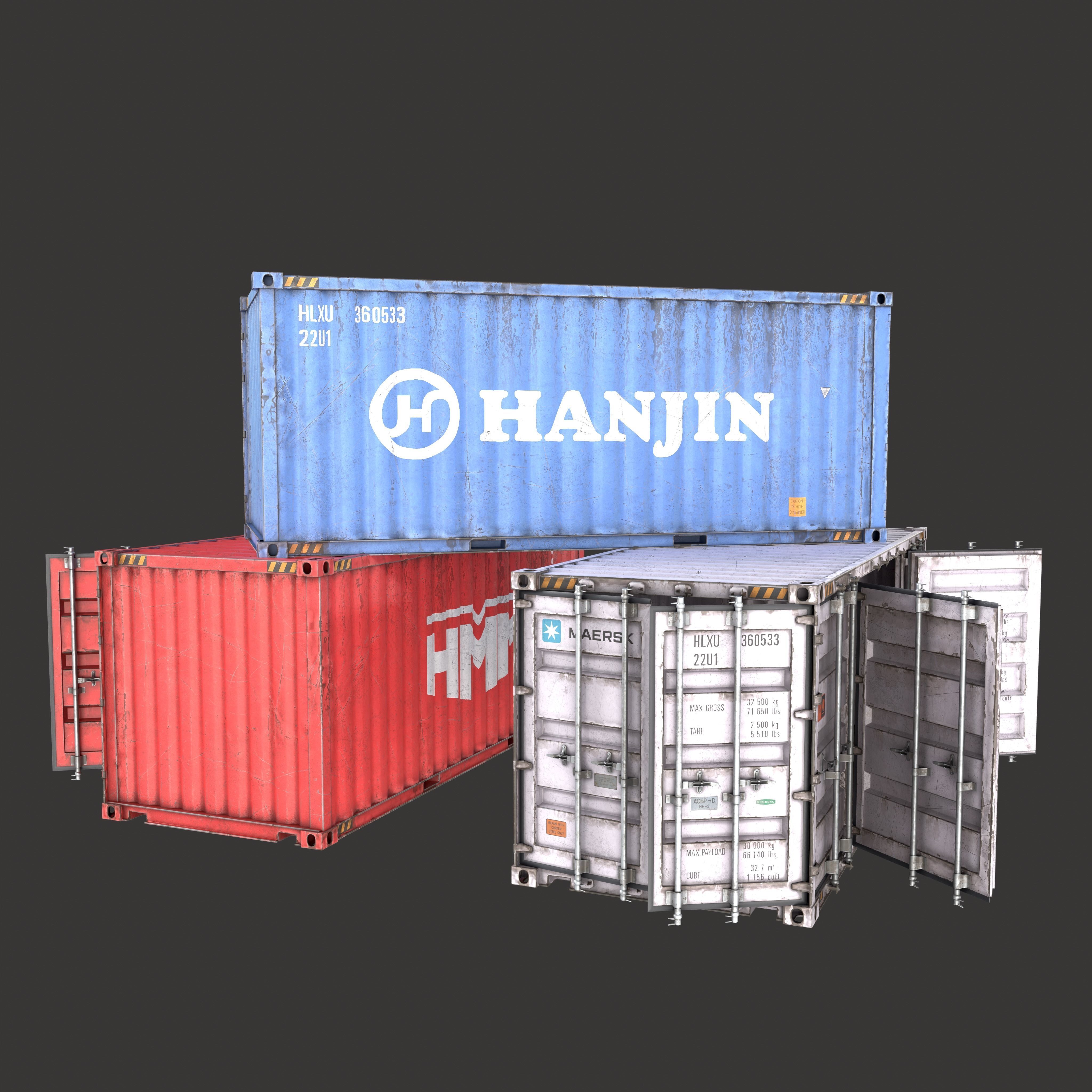 Old 20FT Side Opening Shipping Container Low-poly 3d model Low-poly 3D model_2