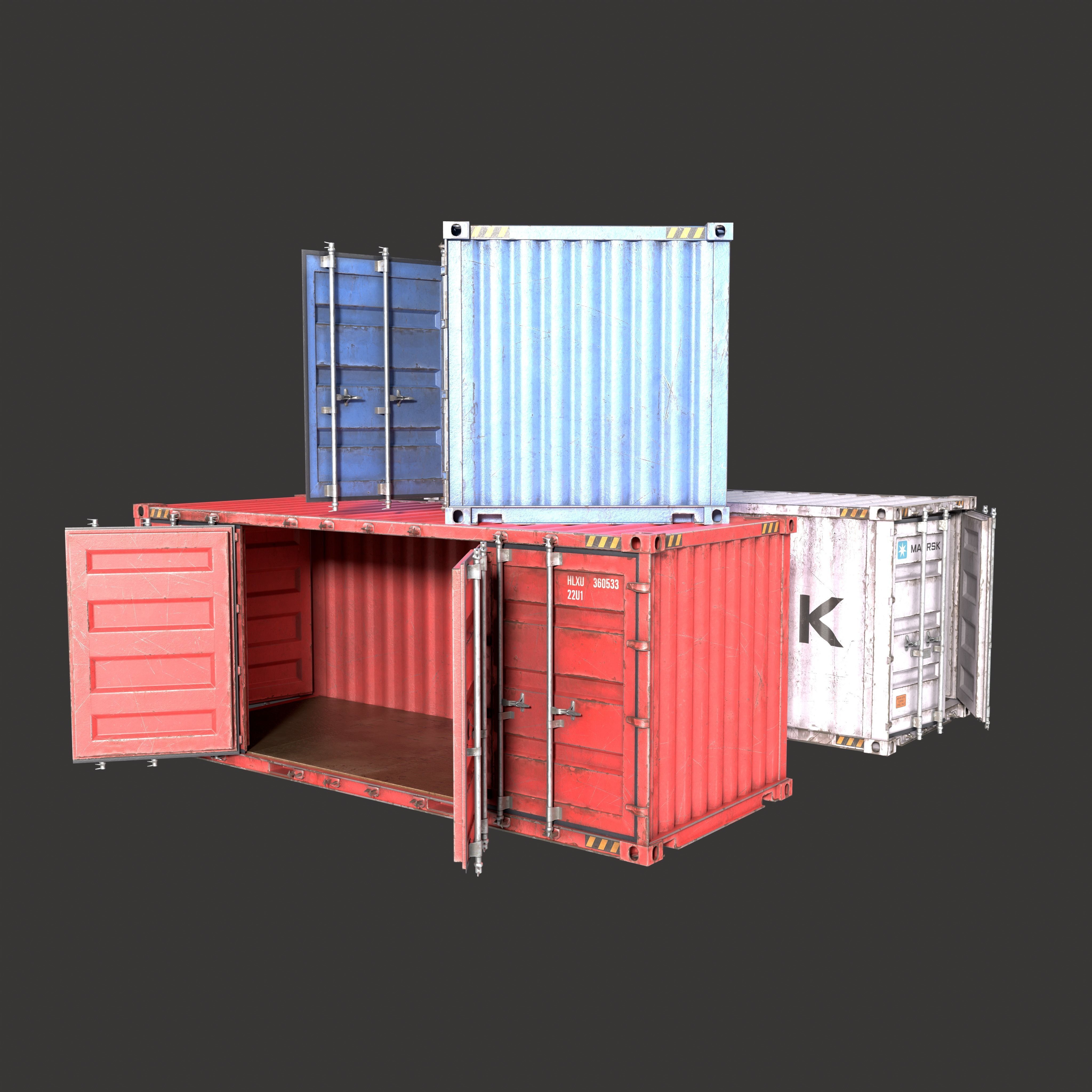Old 20FT Side Opening Shipping Container Low-poly 3d model Low-poly 3D model_3