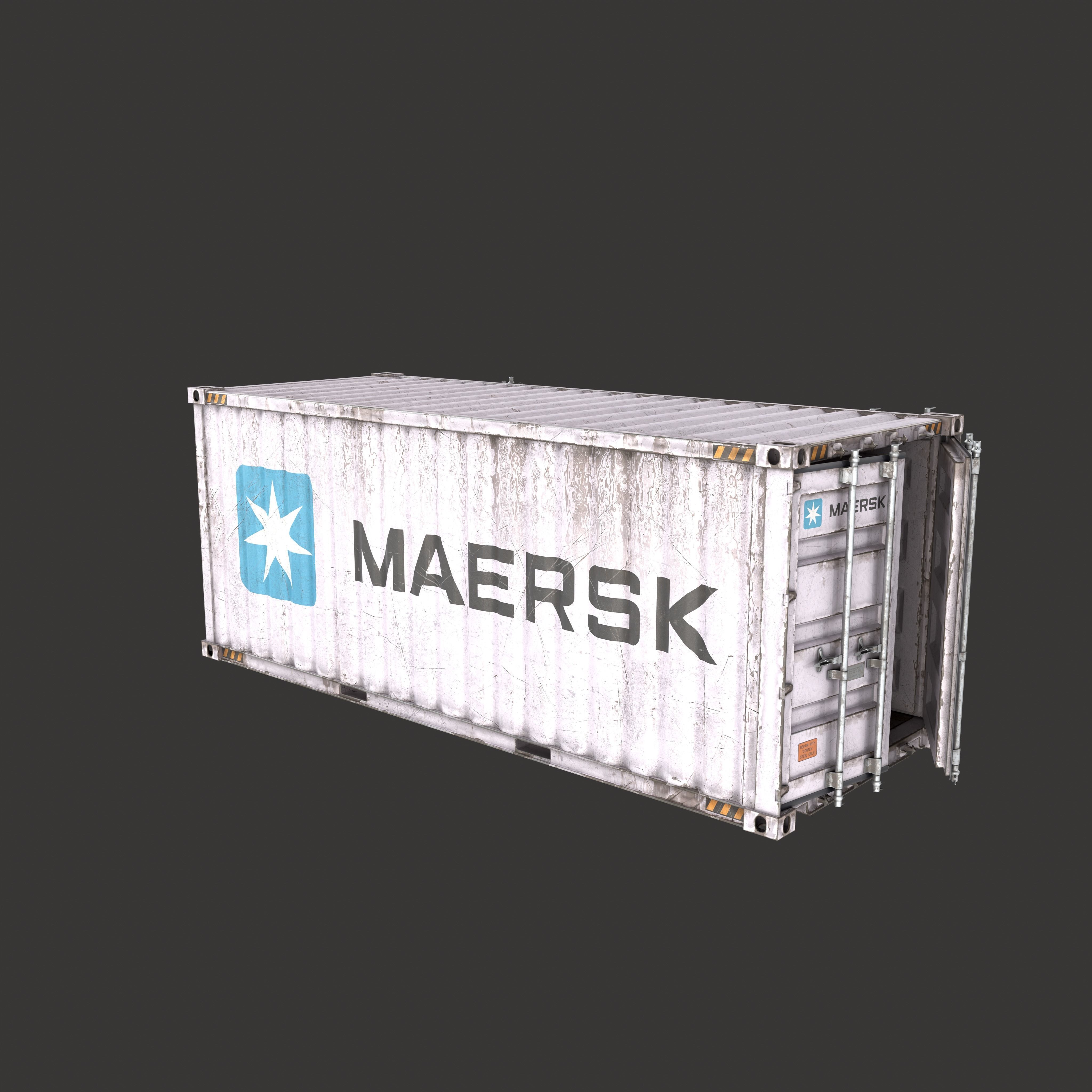 Old 20FT Side Opening Shipping Container Low-poly 3d model Low-poly 3D model_6